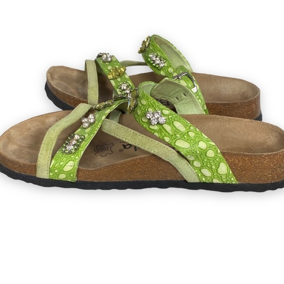 Betula Birkenstock Sandals Cross Strap Green Croc Jewel Embossed size 5/36 - Picture 5 of 7